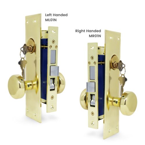 Mortise Keyed Door Lock Set - Brass Finish- 2-1/2" Backset-2 SC1 Keys With Spindle