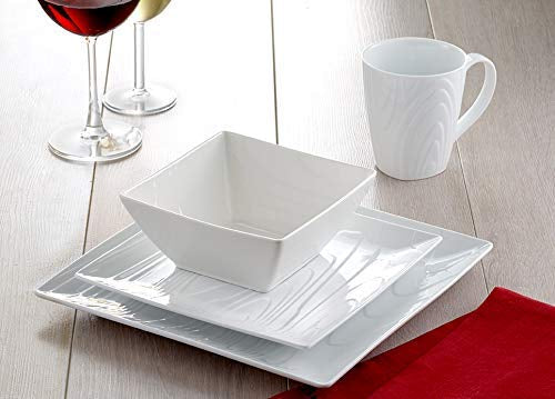 Trudeau - Woodgrain Square Fine Porcelain, 16 Pc Dinnerware Set