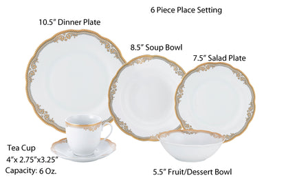 Porcelain Catherine Design Dinnerware Set, 24 Piece, Service for 4, Lorren Home Trends 6