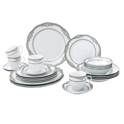 Porcelain Wavy Edge Dinnerware Set, 24 Piece Service for 4 Victoria Design 1