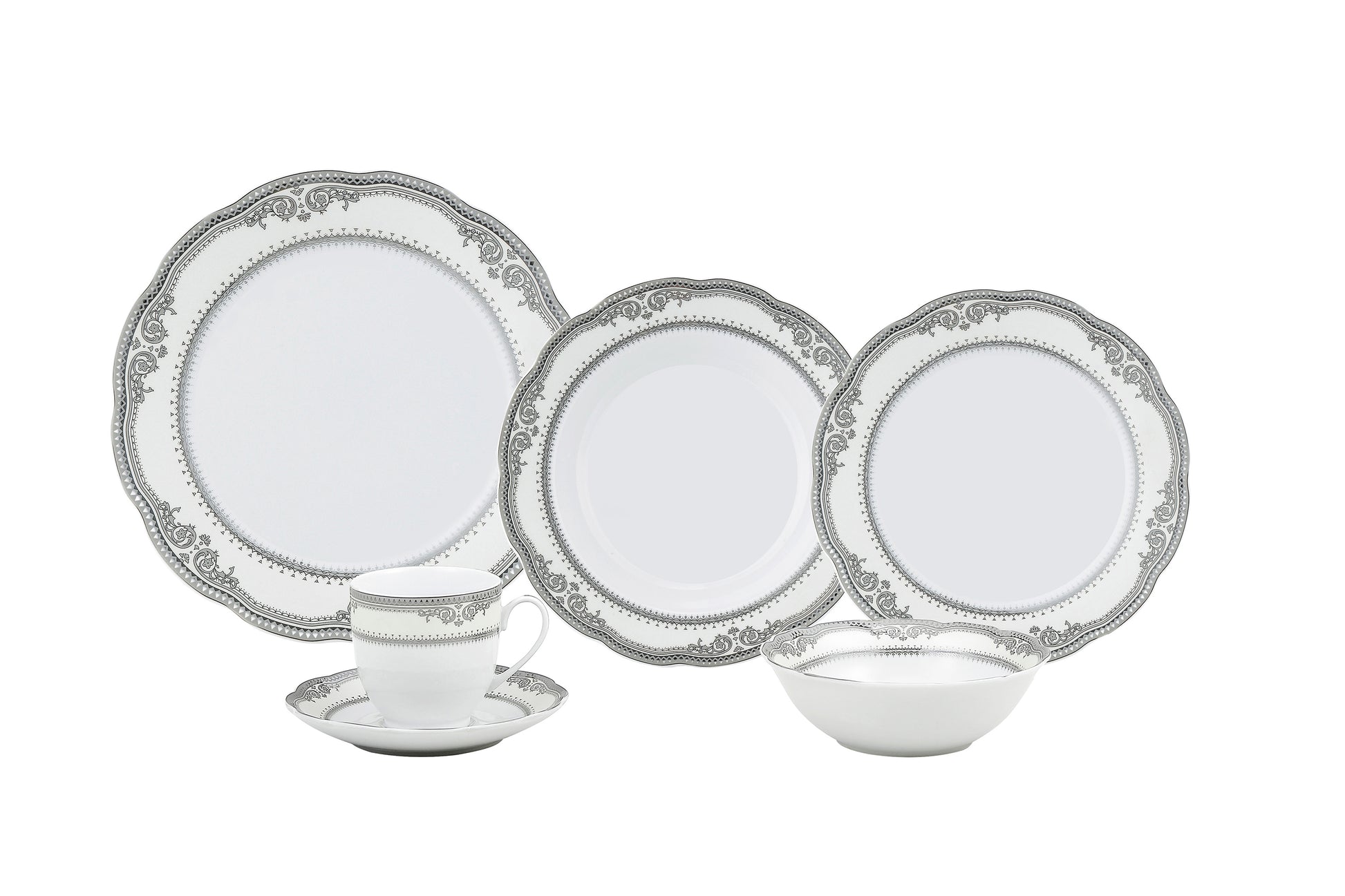 Porcelain Wavy Edge Dinnerware Set, 24 Piece Service for 4 Victoria Design 2
