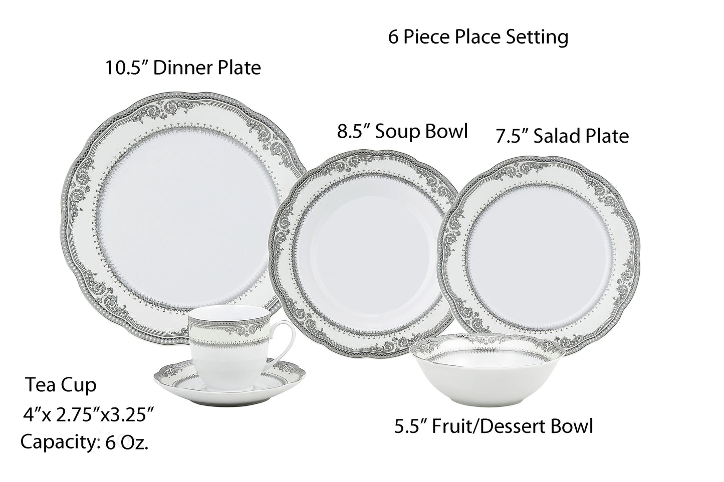 Porcelain Wavy Edge Dinnerware Set, 24 Piece Service for 4 Victoria Design 3