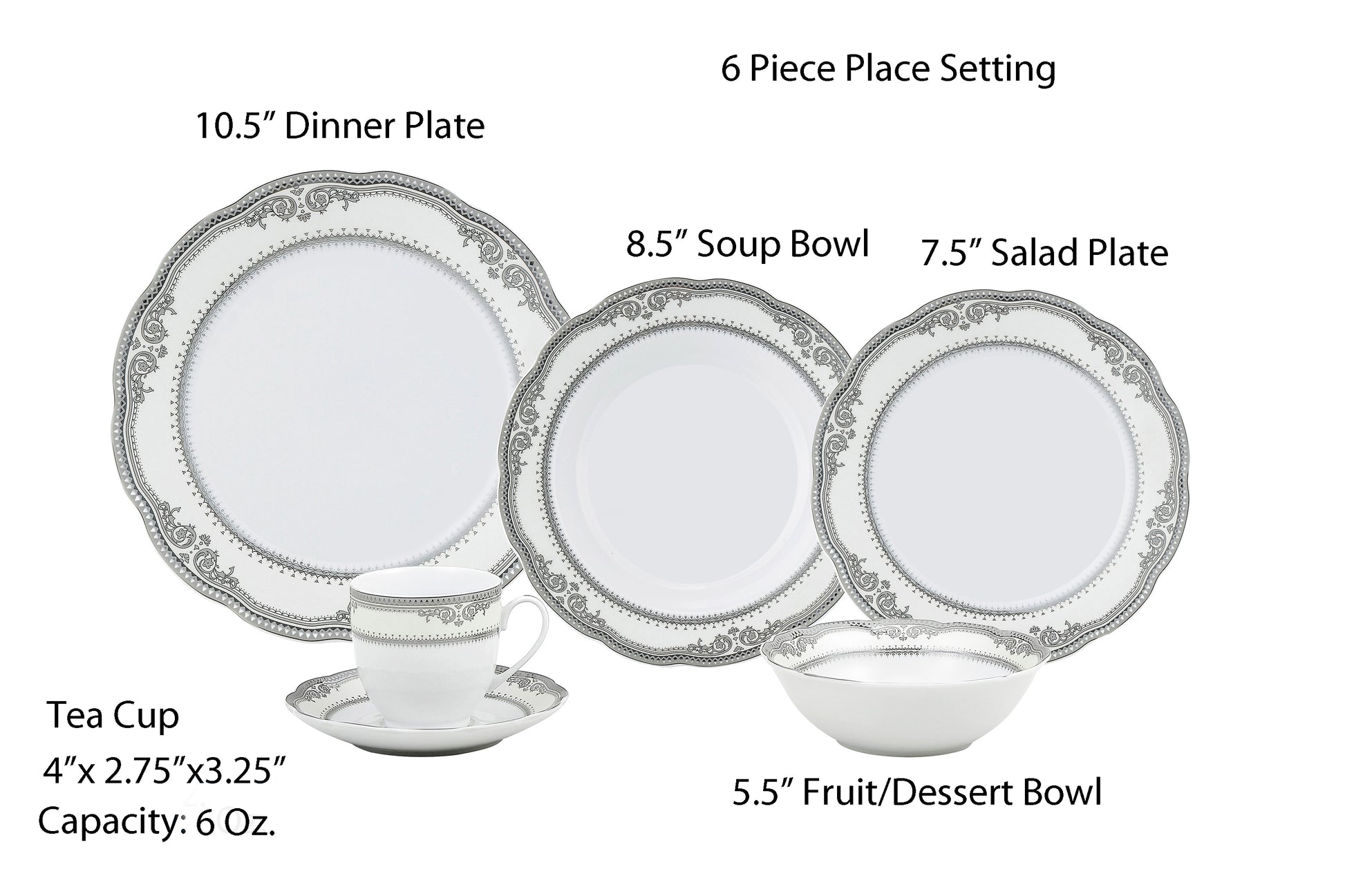 Porcelain Wavy Edge Dinnerware Set, 24 Piece Service for 4 Victoria Design 3