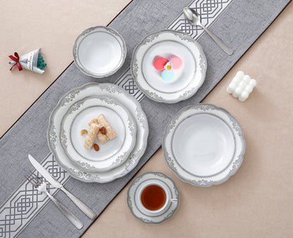 Porcelain Wavy Edge Dinnerware Set, 24 Piece Service for 4 Victoria Design 5