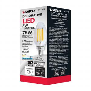 Satco Decorative Led Chandlier Bulb 8 Wt 75 Replacement 5000K