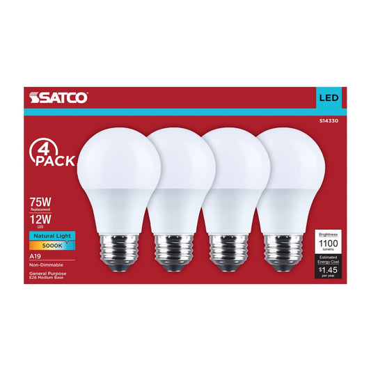 12A19L/850/E26/P/ND/4PK Led Bulbs 75Wts