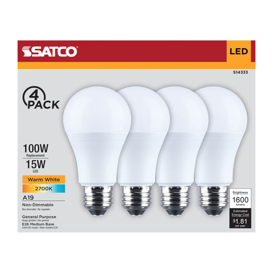 15A19L/827/E26/P/ND/4PK Led 100 Wt