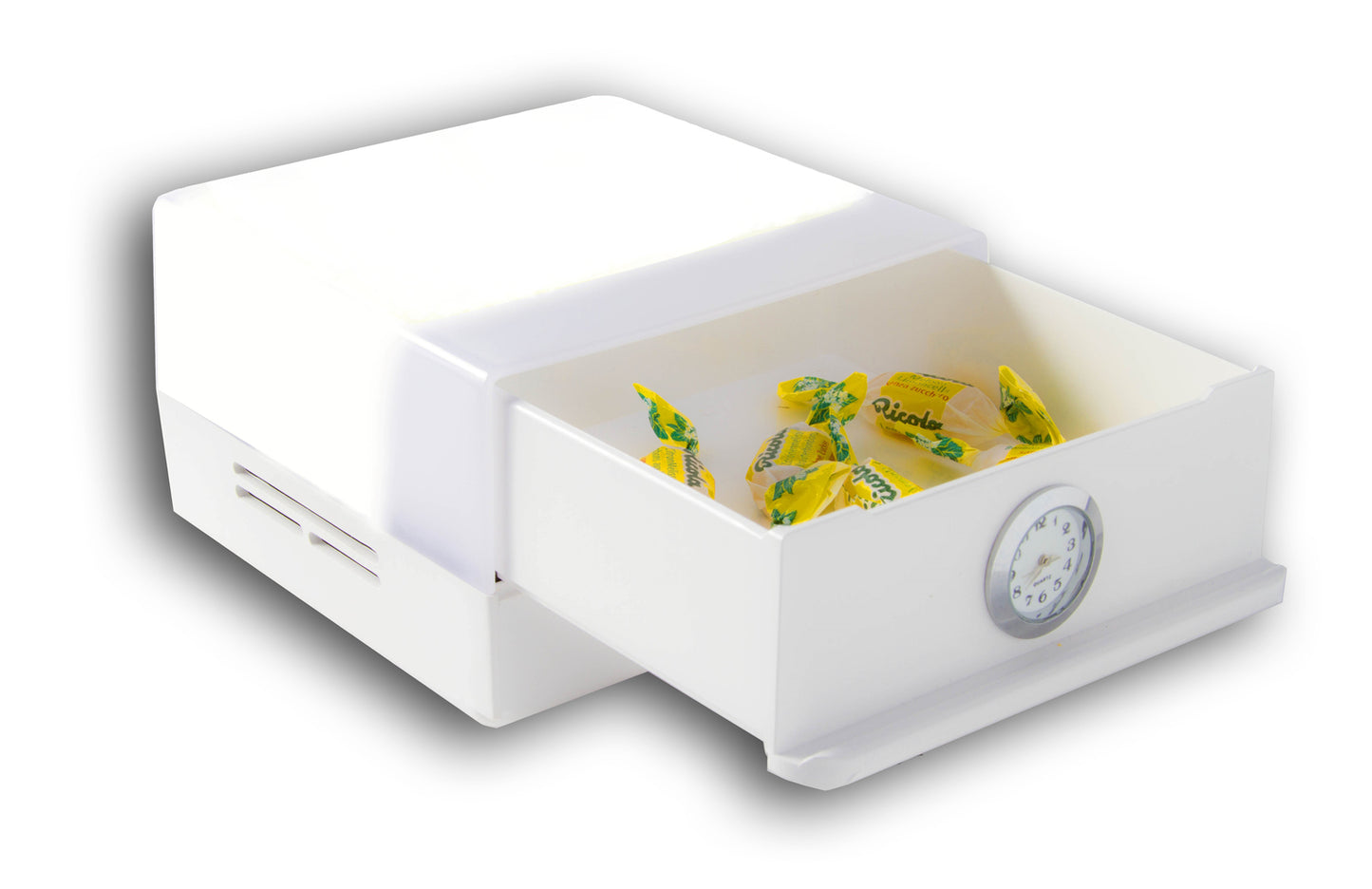 SHABLED Shabbos lamp Led, White body, stainless steel clock,