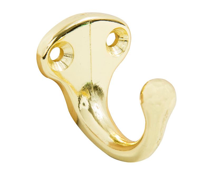 SINGLE PRONG WARDROBE HOOK BRASS PLATED BULK