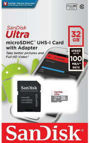 SanDisk MicroSDHC 32gb ULTRA w/ adapter USH-1 C10 Android 98MB/s