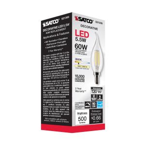 Satco Led Chandlier Bulb Flame Tip 60 Wt 3000k 2