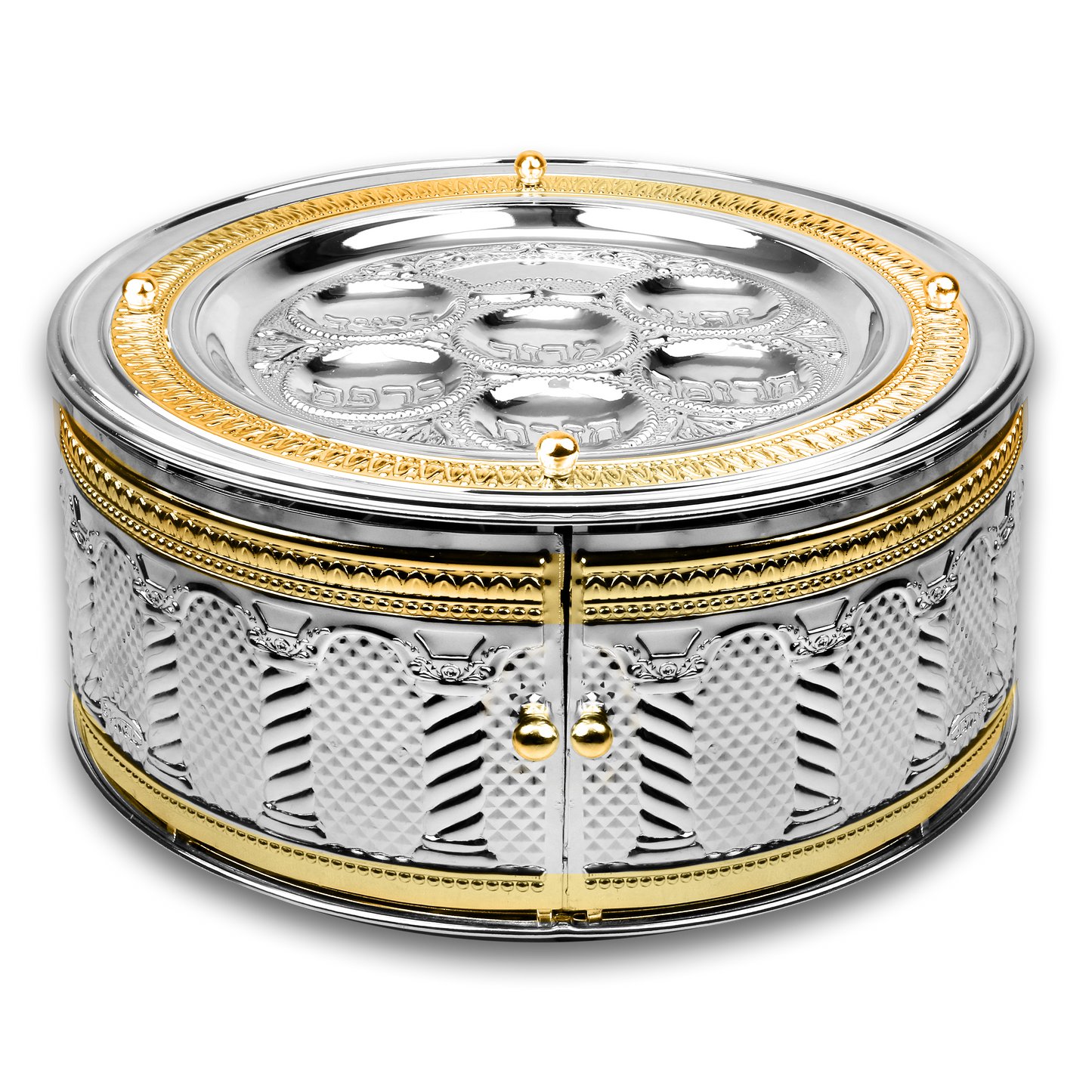 Seder Plate 3 Tier Silver Plated & Gold Royal Palace Design 6"H x 15" W