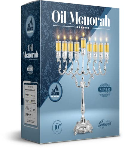 Silver Plated Oil Menorah 10" Height 4