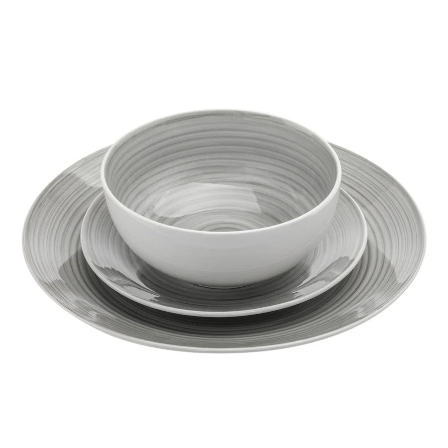 Spiral Grey Porcelain 12 Piece Dinnerware Set, Service For 4