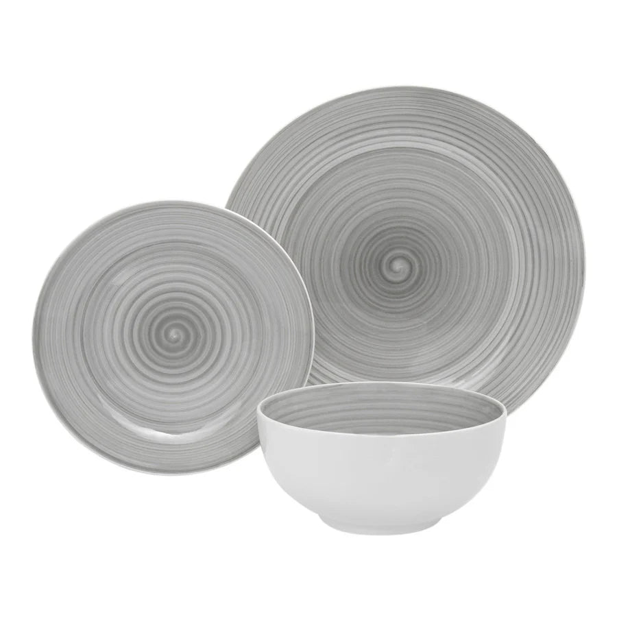 Spiral Grey Porcelain 12 Piece Dinnerware Set, Service For 4