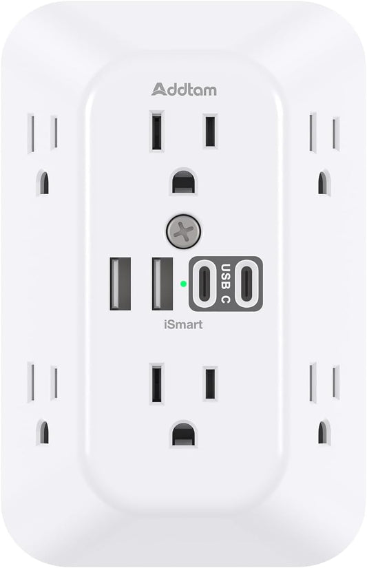 Surge Protector Outlet Extender 6-Outlet Splitter with 4-USB Wall Charger(2 USB 2 C Ports) 1