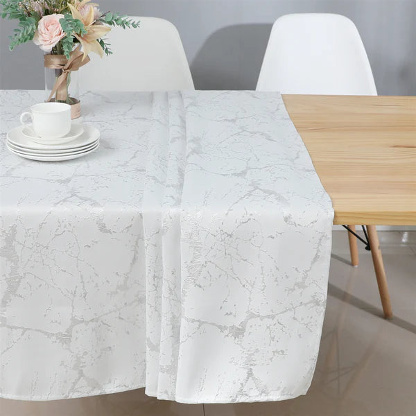 Majestic Tablecloth, Marble White with Gold Or Silver Accents, 70"x108"