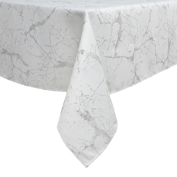 Majestic Tablecloth, Marble White with Gold Or Silver Accents, 70"x108"