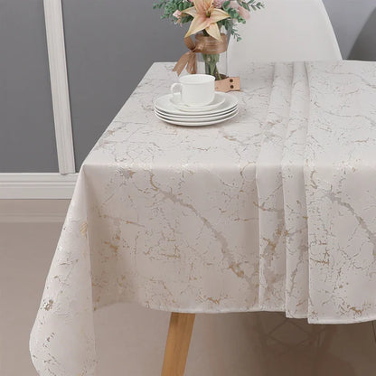 Majestic Tablecloth, Marble White with Gold Or Silver Accents, 70"x108"