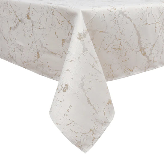 Majestic Tablecloth, Marble White with Gold Or Silver Accents, 70"x108"