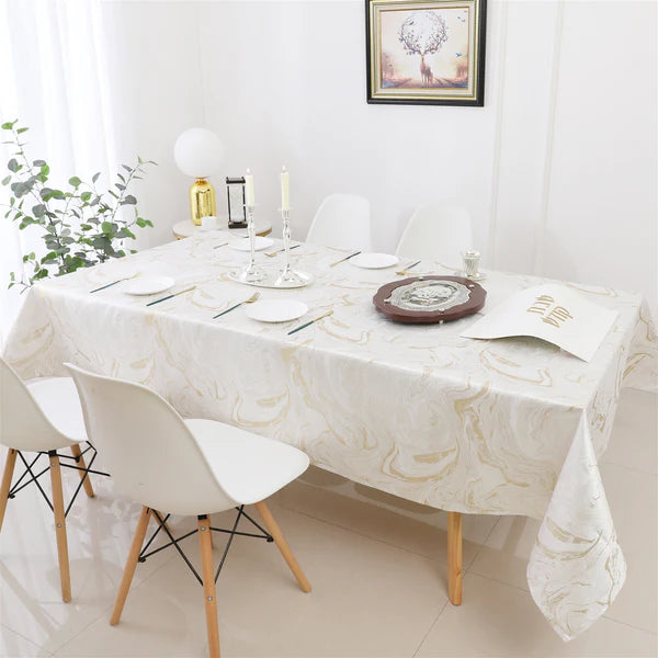 Majestic Tablecloth, White Gold Wave