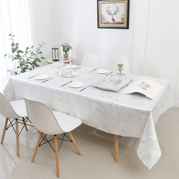 Majestic Tablecloths, White Silver Wave