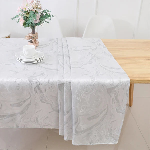 Majestic Tablecloths, White Silver Wave