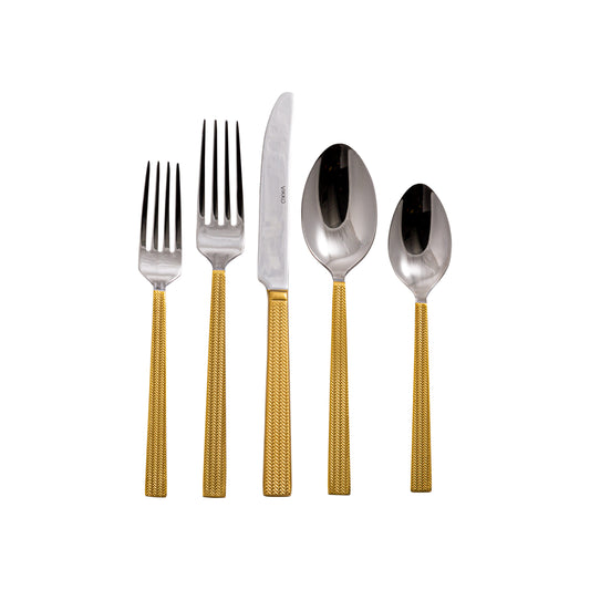 Vikko - Crown, Topaz Gold Handle, 20 Piece Flatware Set, 18/10 Stainless