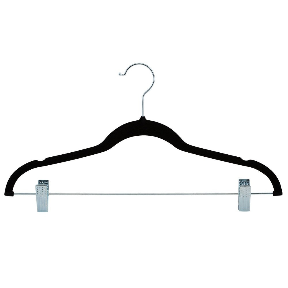 Velvet Hangers with Clips - Black