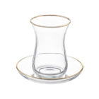 Vikko - CAYS Glass Teacup and Saucer W Gold Rim 5.5 Oz, 6 PK