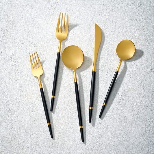 Vikko Dine, Brushed Gold & Black, 20 Piece Set, 18/10 Stainless Steel