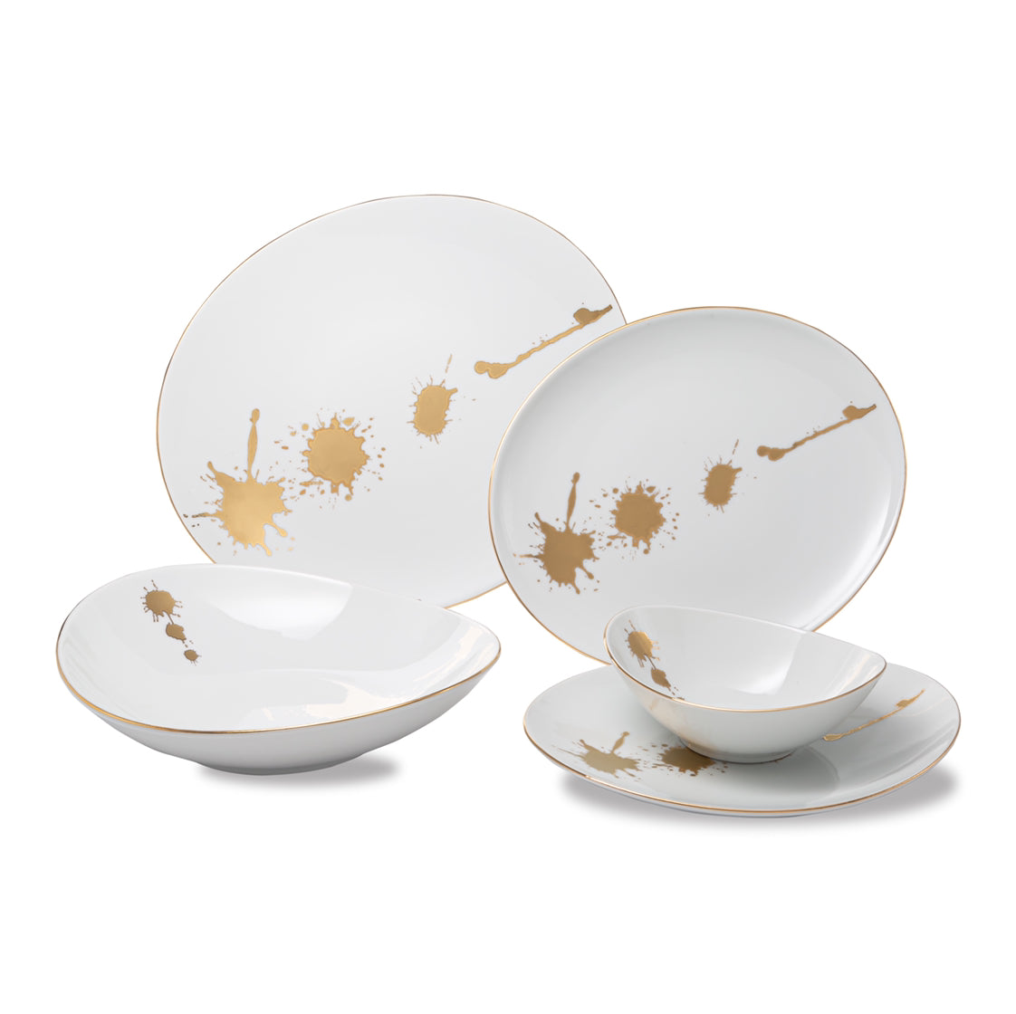 Vikko Luxe - Loos Gold, White, 20 Pc Dinnerware Set, includes Service For 4, Dinner, Salad, Soup, Bread & Butter, Dessert