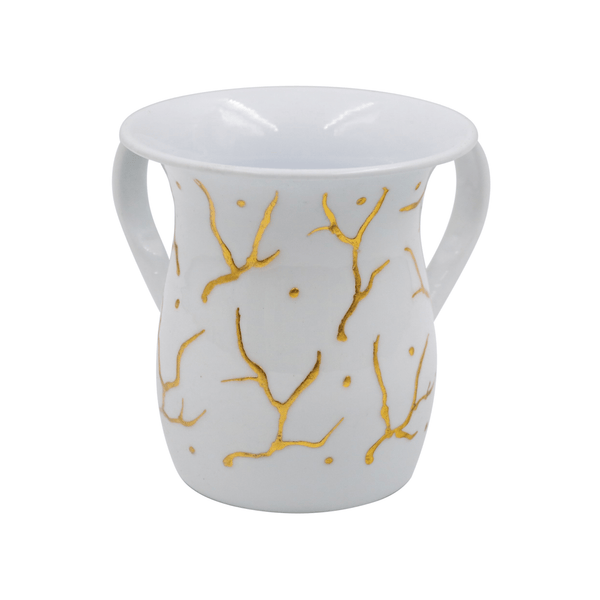 Wash Cup White with Gold Design