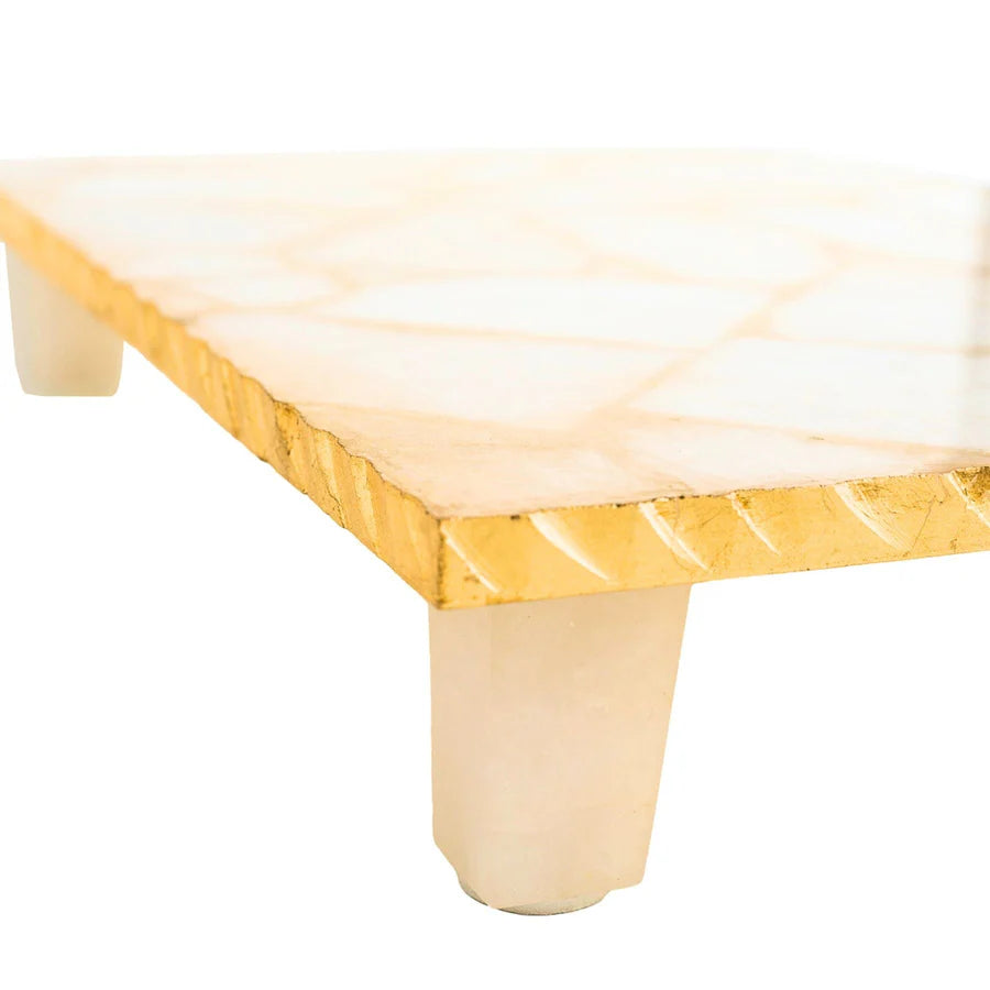 White Quartz Gold Edge Raised Challah Board