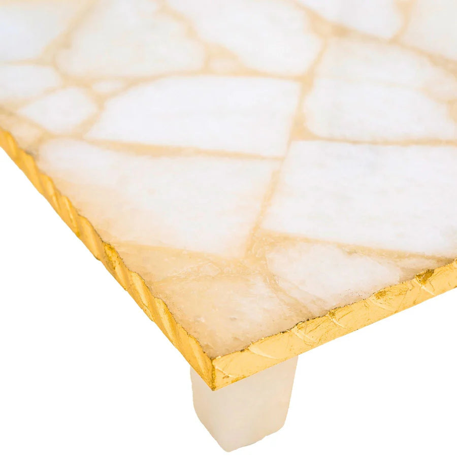 White Quartz Gold Edge Raised Challah Board