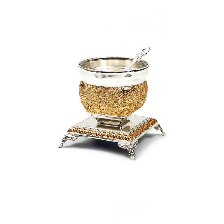 Salt Holder w Spoon Filigree Gold Decoration