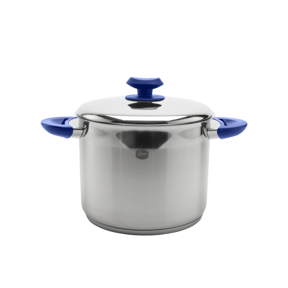 YBM Stainless Steel Stockpot with Lid, Blue - 7 Qt