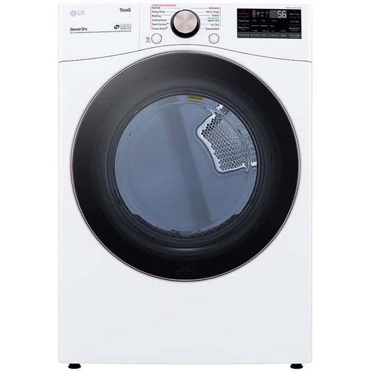LG 27 in. 7.4 cu. ft. Smart Stackable Round-Door Gas Dryer with Built-In Intelligence, Sensor Dry, Turbo Steam, Sanitize & Steam Cycle - White