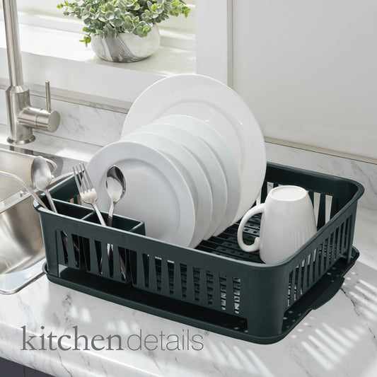 Dish Rack with Gray Tray & Utensil Holder Grey
