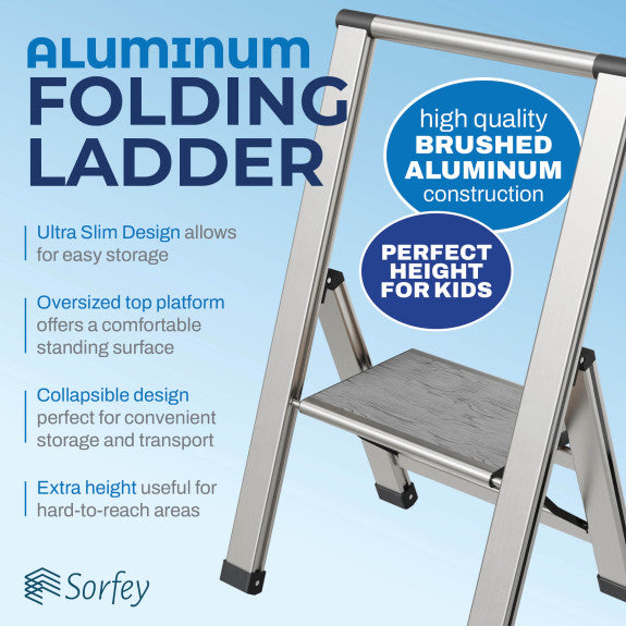 Grey Wood Silver Step Ladder 2 Step