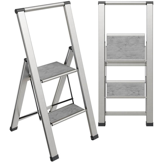 Grey Wood Silver Step Ladder 2 Step