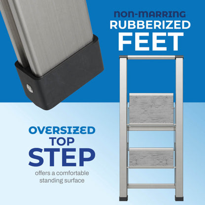 Grey Wood Silver Step Ladder 4 Step