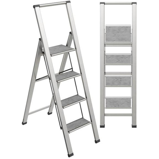 Grey Wood Silver Step Ladder 4 Step