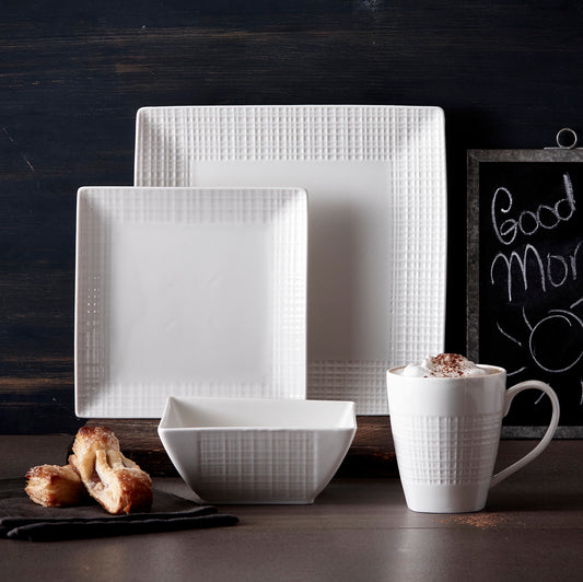 Trudeau - Mesh Square Fine Porcelain, 16 Pc Dinnerware Set