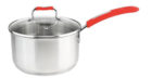 Millvado-Urban SS Sauce Pan/W Glass Lid Silicone Handles, Red, 3 Qt, 7"X 4.5"