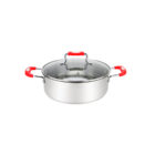 Millvado-Urban SS Low Casserole/W Glass Lid Silicone Handles, Red, 12.6 Qt, 13.4"X5.3"