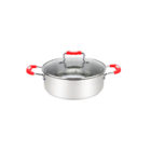 Millvado-Urban SS Low Casserole/W Glass Lid Silicone Handles, Red, 5 Qt 10.2'' X 3.5''