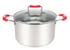 Millvado-Urban Ss Stock Pot /W Glass Lid Silicone Handles, Red, 11 Qt, 10.2"X7.8"