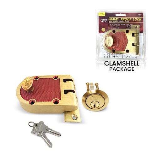 Jimmy Proof Deadbolt Lock - Solid Bronze Alloy in Brushed Brass - Heavy Duty - 2 SC1 Keys - Flat Strike - Carded