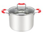 Millvado-Urban Ss Stock Pot/W Glass Lid Silicone Handles,Red, 12.5 Qt, 11"X8.2"